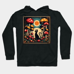 Funny Vintage Black Cat in Mushroom Garden Hoodie